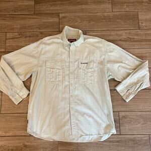 Simms Shirt Mens Large Green Plaid Long Sleeve Casual Outdoors Pocket 3XDRY